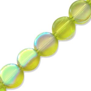 Fire polished flat round glass bead 9mm  -Peridot- Qty: 37 pcs. - GB0641