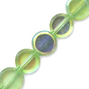 Fire polished flat round glass bead 9mm  -Light Green- Qty: 37 pcs. - GB0638