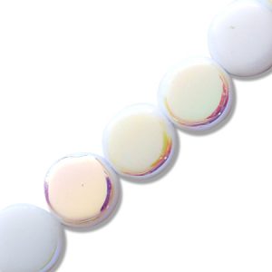 Fire polished flat round glass bead 9mm  -White- Qty: 37 pcs. - GB0635