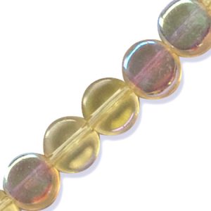 Fire polished flat round glass bead 9mm  -Yellow- Qty: 37 pcs. - GB0634