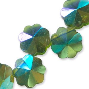 Side-drilled fire polished faceted flower bead - Peridot green - Qty: 40 pcs. - GB0629