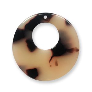 Resin tortoise shell imitation round earring charm or pendant - Qty: 2 pcs. - RE0032