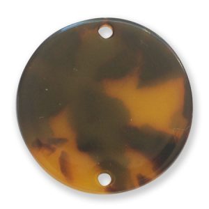 Resin tortoise shell imitation round component with 2 holes - Qty: 2 pcs. - RE0036