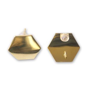 Hexagon stud earring 18k gold plated with backs - Qty: 1 pair - FI8137