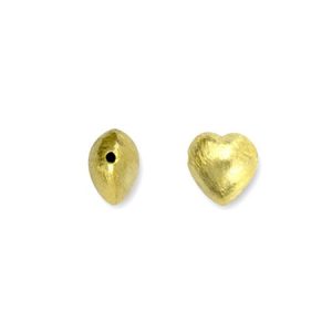 Hand-made Indian brushed gold plated sterling silver heart bead 8mm x 8mm x 5mm - Qty: 4 pcs. - SS1230