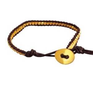 Adjustable gemstone single wrap bracelet - Gold & Black-  Qty: 1 pc - GE1787