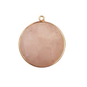 Rose quartz faceted round pendant with gold metal setting- Qty: 1 pc - GE1803