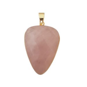 Rose quartz faceted drop pendant with gold metal setting & bail- Qty: 1 pc - GE1804