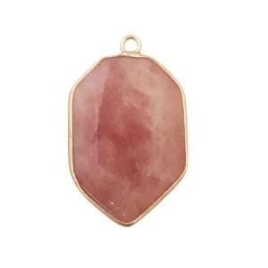 Cherry quartz faceted pendant with gold metal and bail- Qty: 1 pc - GE1808