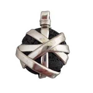 Lava stone metal wrap pendant - Qty: 1 pc - GE1810
