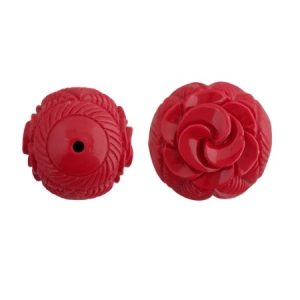 Carved resin rose motif bead medium - Qty: 1 pc - RE0040