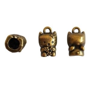 Leather end - cat design - 14mm x 10mm x 5mm hole - Qty: 12 pcs - LF2523