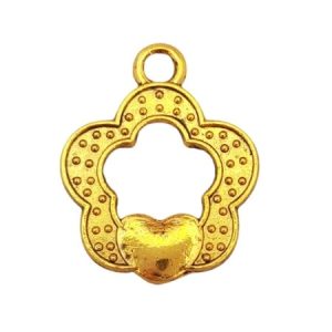 Metal pendant with heart - gold - double sided - Qty: 30 pcs - LF2465