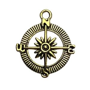 Round metal compass pendant - Qty: 4 pcs - FI9020