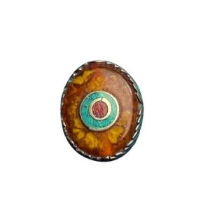 Tibetan imitation beeswax oval bead , with brass findings - Qty: 1 pc. - RE0043