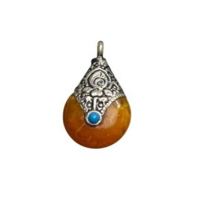 Tibetan Style Pendant, with Synthetic Turquoise, Imitation Beeswax and Brass Findings Qty: 1pc - RE0044
