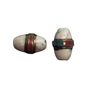 Hand Made Tibetan bead, antique gold and white smoke - Qty 1pc - RE0045