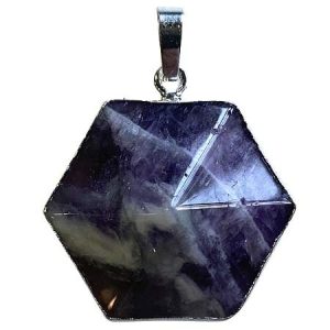 Amethyst faceted hexagon pendant with silver metal setting & bail- Qty: 1 pc - GE1830