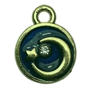 Enamel moon and rhinestone crystal charm - Qty: 1 pc. - FI9025