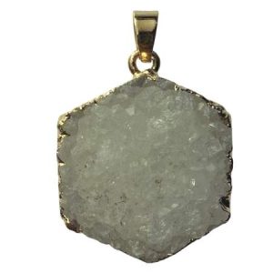 Drusy quartz pendant with gold metal setting & bail  - Qty: 1 pc - GE1844