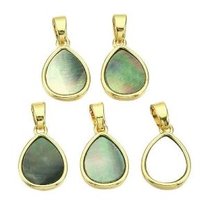 Natural Black Lip Shell 18k gold plated pendant or charm - Teardrop - Qty: 1 pce. - FI9082
