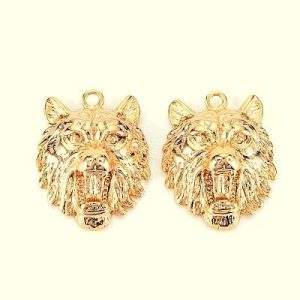 18k gold plated pendant or charm - Lion - Qty: 2 pc. - FI9085