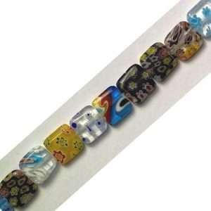 Flat Square millefiori bead 8mm - Qty: 50 pcs. GB7075