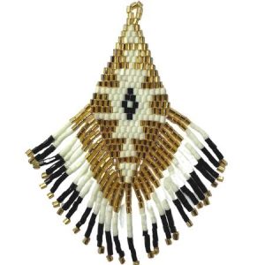 Japanese seed bead Rhombus tassel  -White Gold Black- Qty: 1pc - EB0175