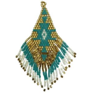 Japanese seed bead Rhombus tassel  -White Gold Blue- Qty: 1pc - EB0176