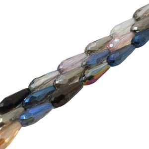 Faceted glass drop bead 15mm x 7mm - Multi coloured - Qty: 23 pcs. - GB7081