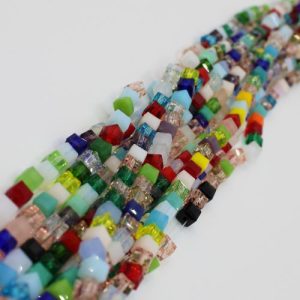 Faceted transparent glass cube bead 4mm - Multi - Qty: 100 pcs. - GB9081