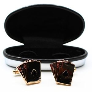 Gold plated card hand cuff links - 1 Pair - GI0118