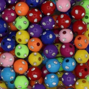 Acrylic metal etched ball bead 10mm - Multi colour - Qty: 47pc - AB0210