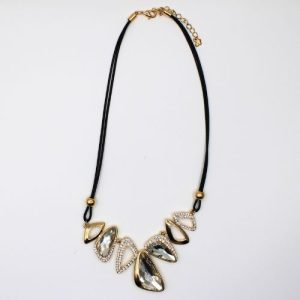 Gold crystal pendant necklace with black polyester cord - GI0101