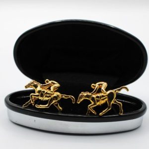 Gold plated horse riding cuff links - 1 Pair - GI0116
