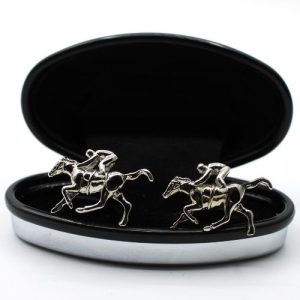 Silver plated horse riding cuff links - 1 Pair - GI0117
