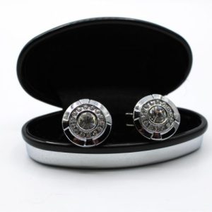 Silver plated round crystal cuff links - 1 Pair - GI0119