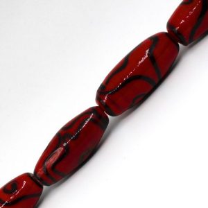 Oblong lampwork glass bead - Red - Qty: 6 pcs. - FB0502