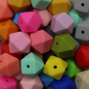 Hexagon silicone bead 14mm - Mixed colours - Qty: 4 pcs - SL0449