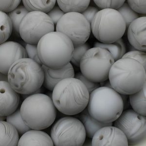 Silicone ball bead 15mm - Light Grey Swirl - Qty: 14pcs - SL0463