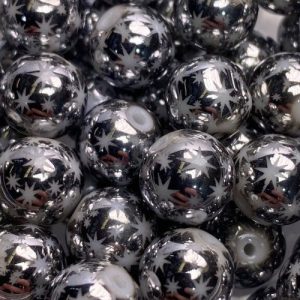 Glass ball bead star pattern -Platinum- 10mm - Qty: 20 pcs - GB9102