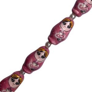 Ceramic Babushka Doll bead - Qty: 10 pcs - Pink - CR1081