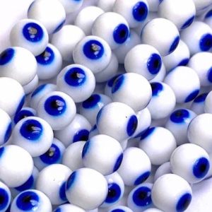 Evil eye glass ball bead 6mm - White - Qty: 64 pcs - FB1016