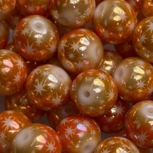 Glass ball bead star pattern -Rainbow- 10mm - Qty: 20 pcs - GB9101