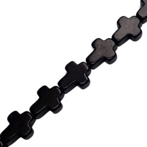Black coloured howlite cross bead 8mm x 10mm- Qty: 39 pcs. - GE1941