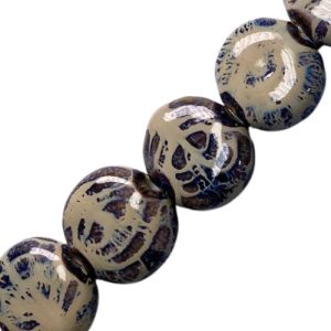 Handmade glazed ceramic flat circle bead - Qty: 8 pcs - CR2050