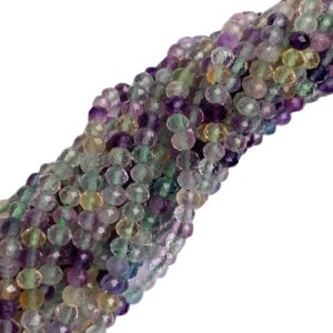 Faceted natural Fluorite rondelle gemstone bead - 4mm x 3mm - GE1974