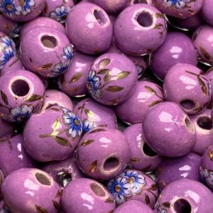 Handmade glazed ceramic rondelle bead - Qty: 10 pcs - CR2066