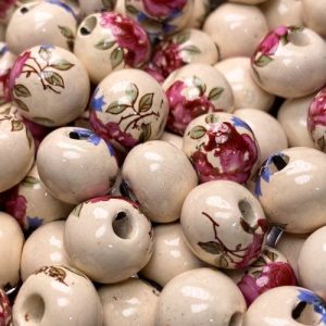 Handmade glazed ceramic rondelle bead - Qty: 10 pcs - CR2067