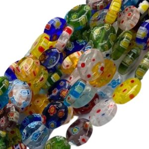 Assorted Venetian glass flat oval beads 10mm x 8mm - Qty: 38 pcs. GB7088